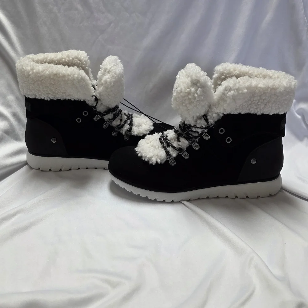 NWOT London Fog Collection Black And White Faux Fur Ankle Sneaker Boots Size 9